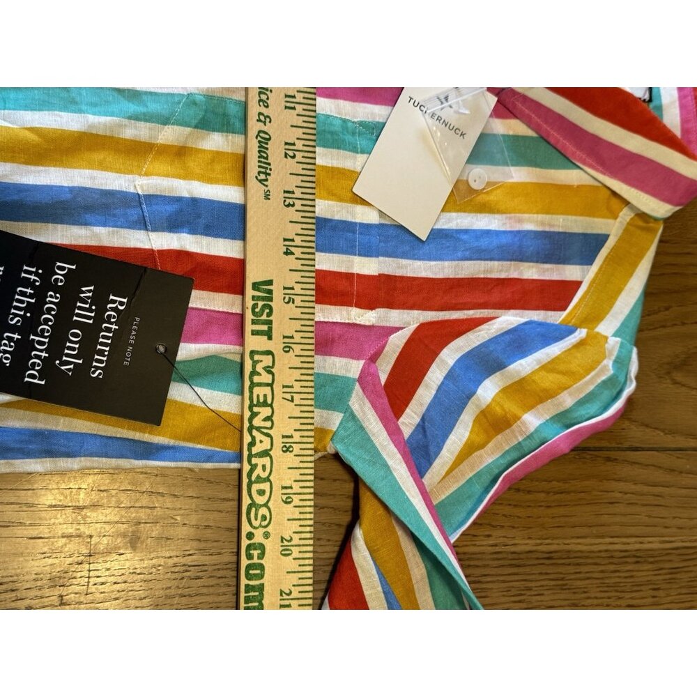 Tuckernuck Callahan Dress XS Rainbow Stripe Mini Dress size Cotton Linen Blend - Picture 12 of 16